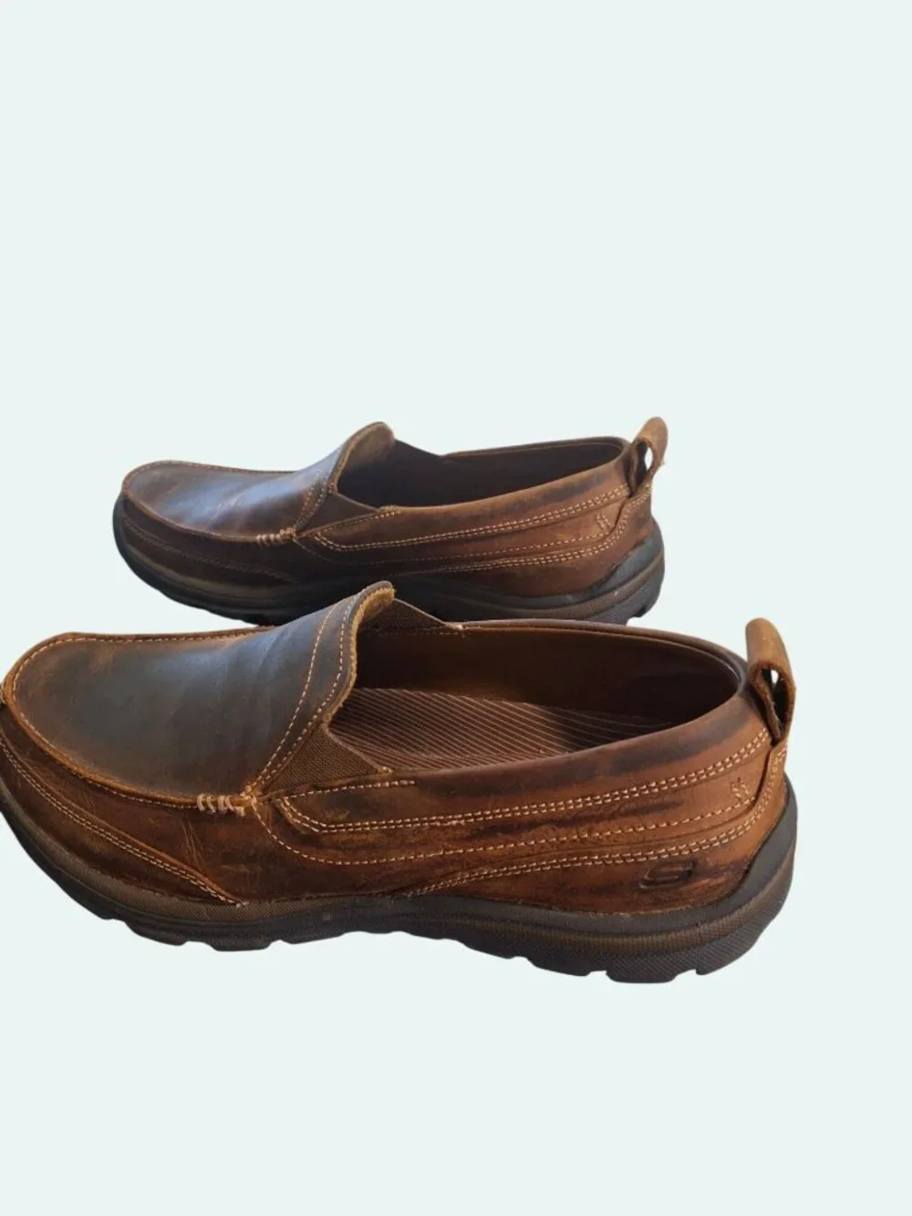 Skechers Relaxed Fit Brown Leather Slip-On Shoes With Memory Foam*SH13